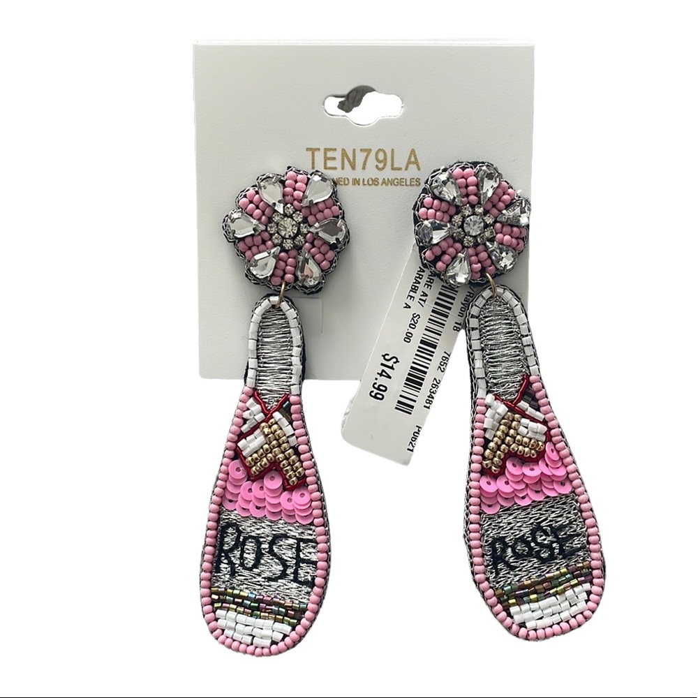 Hand Beaded Rosé Wine Earrings NWT Never Worn